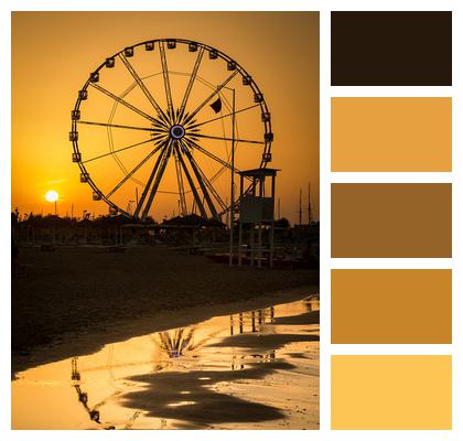 Beach Sunset Ferris Wheel Image